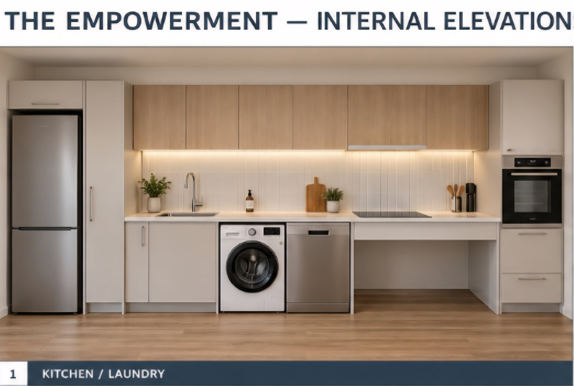 The Independence kitchen and laundry drawing
